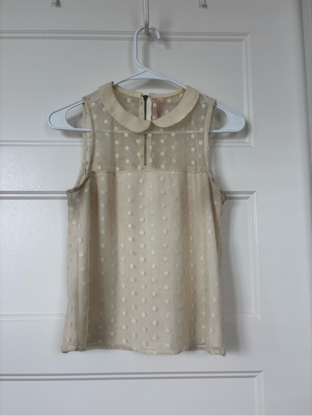 Sleeveless Cream Swiss Dot Peter Pan Collar Top